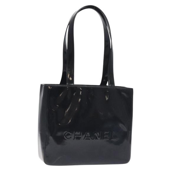 CHANEL Tote Bag Enamel Black Gold CC Auth bs27418 - Picture 1 of 16